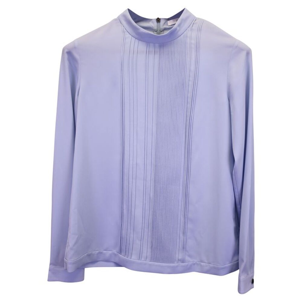 Boss Pleated Mock-Neck Top in Blue Polyester